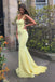 Elegant Yellow Spaghetti Straps Beading Mermaid Long Evening Prom Dresses,WGP507