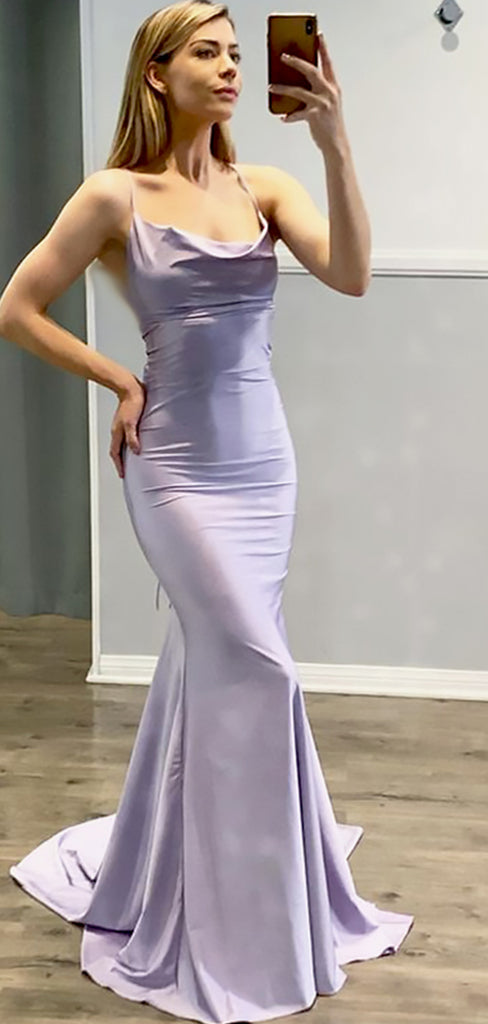 Elegant Light Purple Spaghetti Straps Mermaid Sleeveless Cheap Simple Evening Prom Dresses,WGP527