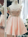 Light Pink Beaded Spaghetti Straps Sweetheart A-line Graduation Party Short Homecoming Dresses with Pleats,QB0745