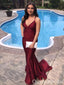 Sexy Burgundy V-neck Lace Up Back Mermaid Evening Gown Maxi Long Formal Dresses Prom Dresses ,WGP869