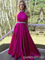 Hot Pink Beaded Halter A-line Evening Gown Maxi Long Evening Party Prom Dresses ,WGP1042