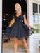 Elegant Black Chiffon Pleats Lace Up Back V Neck A-Line Cheap Simple Short Homecoming Dresses, QB0410