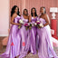 Mismached Purple One Shoulder Simple Cheap Mermaid Long Bridesmaid Dresses, BDS0227