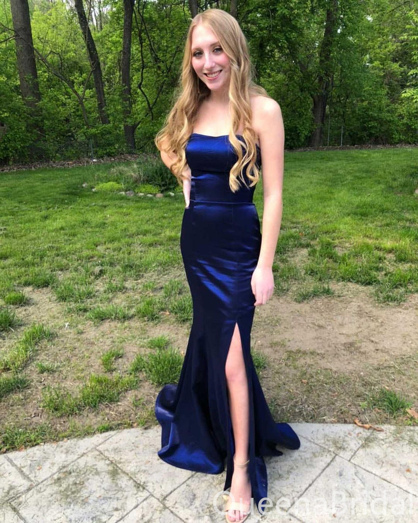 Sexy Strapless Mermaid Party Dress Long Prom Dresses to Impress with Slit ,WGP1384