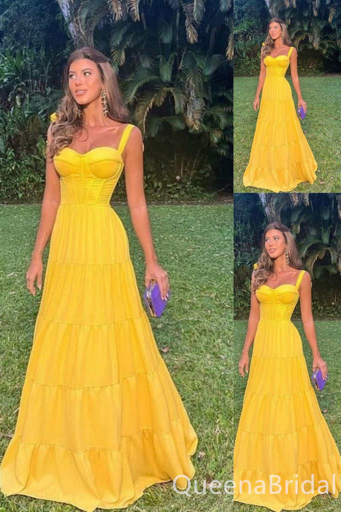 Yellow Sweetheart A-line Evening Gown Maxi Long Evening Party Prom Dresses  ,WGP1121