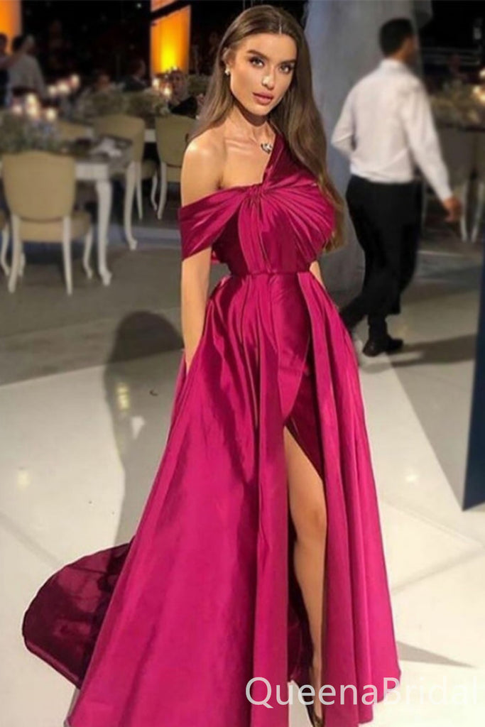 Hot Pink A-line Off-the-shoulder Evening Gown Long Evening Party Prom Dresses,WGP1232