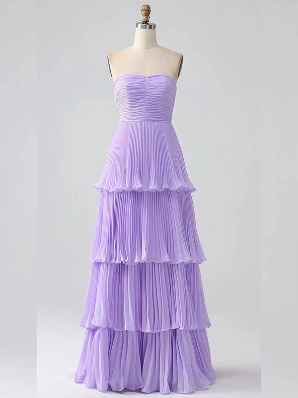 Elegant Strapless Lilac Tiered A-line Long Party Dress Prom Dresses ,WGP1784