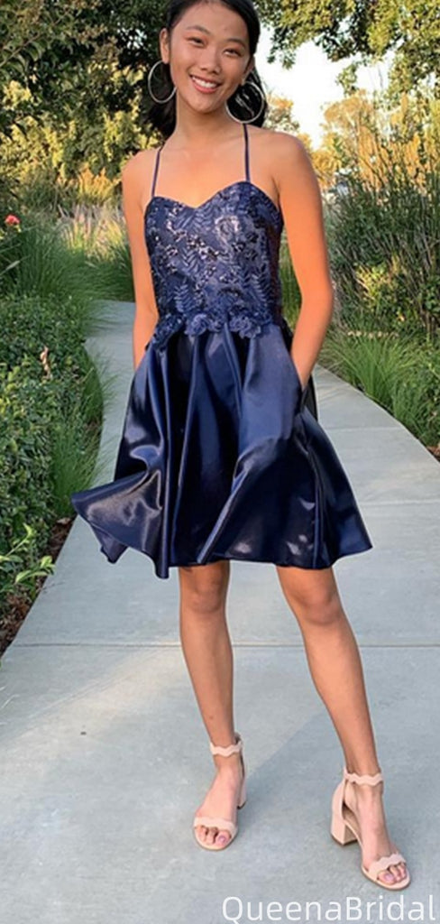 Elegant Spaghetti Strap A-line Short Mini Homecoming Dress,QB1014