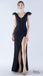 Gorgeous Black V Neck Mermaid Side Slit Long Party Dress Prom Dresses ,WGP1791