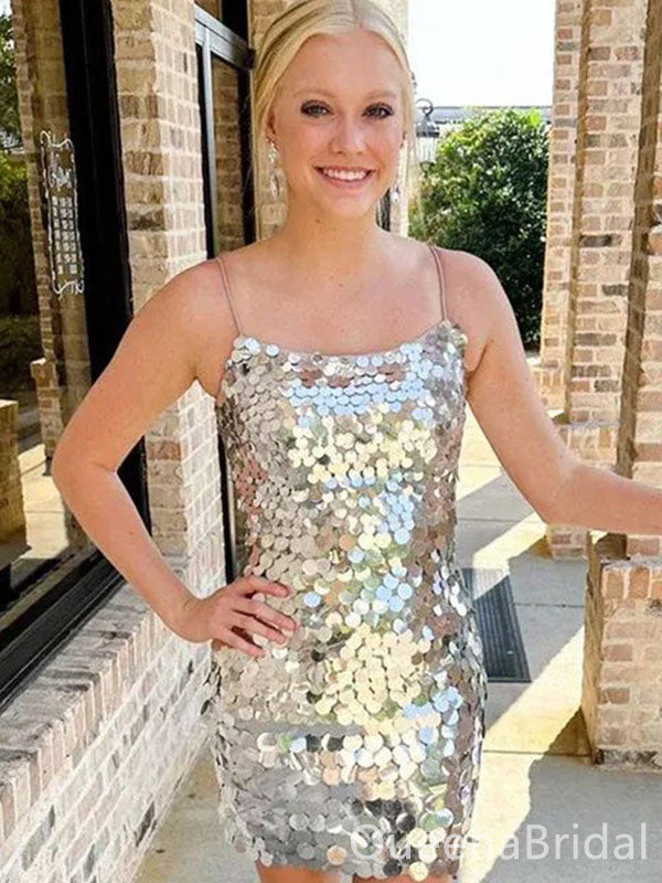 Sparkly Mermaid Spaghetti Straps Short Homecoming Dresses , QB0552