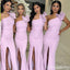 Elegant Sleeveless Mermaid Side Slit One Shoulder Long Bridesmaid Dresses , BDS0167