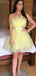 Elegant Yellow Strapless Tulle Simple Cheap Short Homecoming Dresses ,QB0392