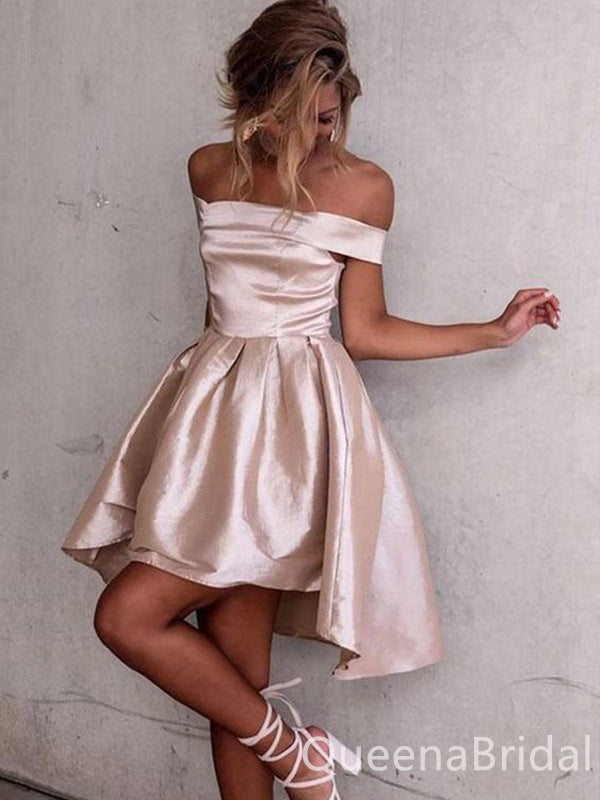 Sexy Strapless High Low Straight Neck A-line Short Homecoming Dresses with Pleats, QB0575