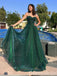 Green Spaghetti Straps Sweetheart Sparkle A-line Evening Gown Maxi Long Evening Party Prom Dresses ,WGP1021