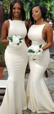 Sexy White Sabrina Mermaid Bridesmaid Dresses for Wedding Party, BDS0247