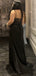 Sexy Black Spaghetti Strap Side Slit V-Neck Mermaid Long Prom Dresses,WGP424