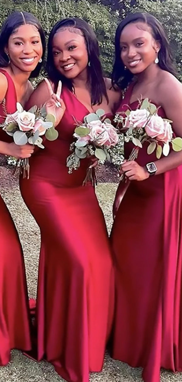 Elegant Red One Shoulder Mermaid Simple Cheap Bridesmaid Dresses ,BDS0 QueenaBridal Elegant Red One Shoulder Mermaid Simple Cheap Bridesmaid Dresses ,BDS0 QueenaBridal