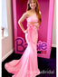 Elegant Pink One Shoulder Mermaid Long Evening Prom Dresses,WGP512