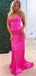 Sexy Pink V Neck Spaghetti Straps Strapless Mermaid Long Evening Prom Dresses,WGP496