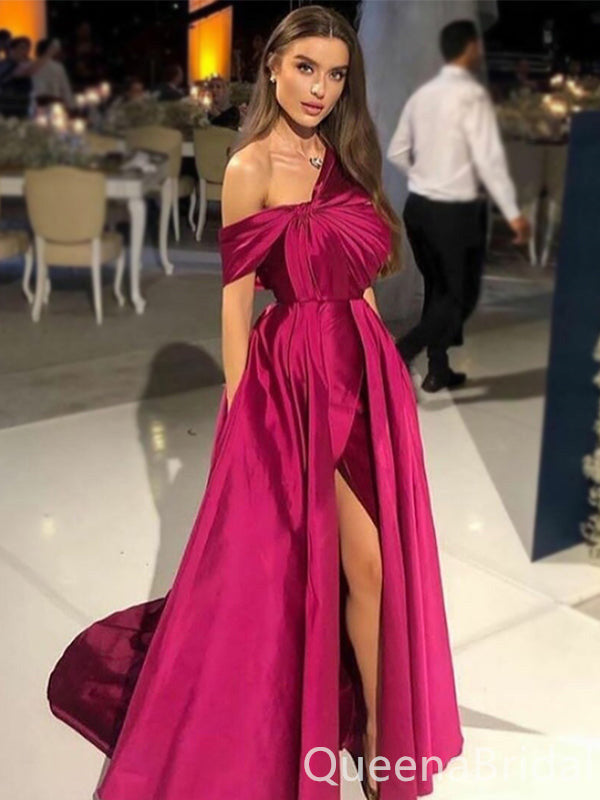 Hot Pink A-line Off-the-shoulder Evening Gown Long Evening Party Prom Dresses,WGP1232