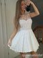 White Illusion Lace A-line Graduation Party Short Homecoming Dresses, QB0779