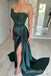 Charming Sexy Beaded Dark Green Sheath Evening Gown Long Prom Dresses with Pleats,WGP739