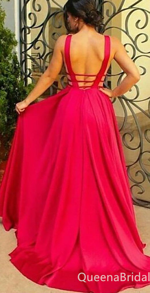 Sexy Red Plunging A-line Evening Gown Maxi Long Formal Dresses Prom Dresses,WGP890