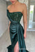 Charming Sexy Beaded Dark Green Sheath Evening Gown Long Prom Dresses with Pleats,WGP739