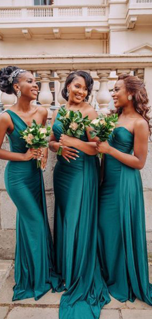 Sexy Green Sheath One Shoulder Side Slit Long Bridesmaid Dresses , BDS0172