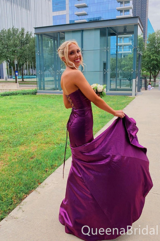 Sexy Strapless Mermaid Party Dress Long Prom Dresses to Impress with Slit ,WGP1385