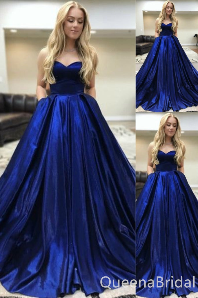 Blue Sweetheart A-line Evening Gown Maxi Long Evening Party Prom Dresses  ,WGP1122