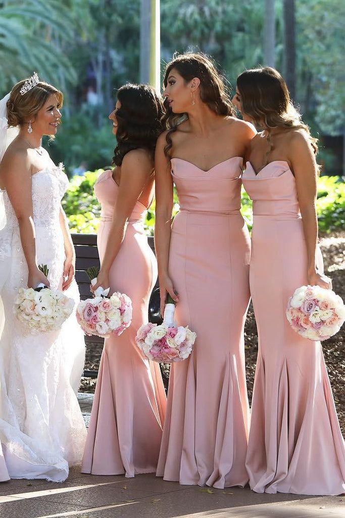 Elegant Sweetheart Mermaid Strapless Sleeveless Long Bridesmaid Dresses with Pleats , BDS0168