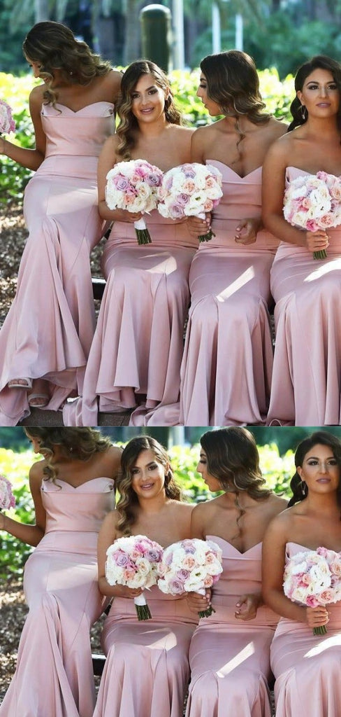 Elegant Sweetheart Mermaid Strapless Sleeveless Long Bridesmaid Dresses with Pleats , BDS0168