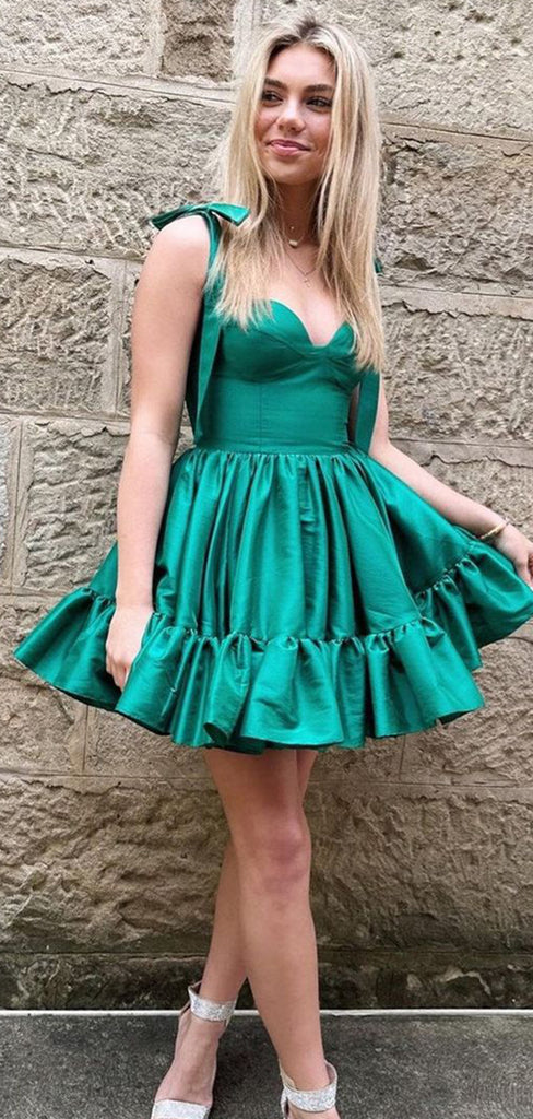 Cute Sexy A-Line Green Sweetheart Ruffles Short Homecoming Dresses, QB0554