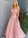 Elegant Two Pieces Tulle Appliques Sweetheart Pink A-Line Spaghetti Straps Long Evening Gown Prom Dresses  ,WGP571