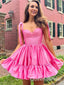 Elegant Pink Spaghetti Straps Ruffles Simple Cheap A-Line Short Homecoming Dresses, QB0522