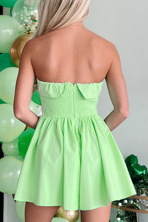 Elegant Green Strapless Satin A-Line Cheap Simple Short Homecoming Dresses,QB0418
