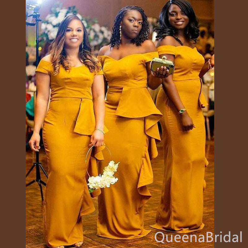 Yellow Off Shoulder Mermaid Long Bridesmaid Dresses ,BDS0213