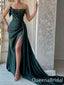 Charming Sexy Beaded Dark Green Sheath Evening Gown Long Prom Dresses with Pleats,WGP739