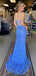 Elegant Blue Mermaid Lace Up Back Side Slit Beading Sequin Long Prom Dresses,WGP450