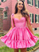 Elegant Pink Spaghetti Straps Ruffles Simple Cheap A-Line Short Homecoming Dresses, QB0522