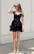 Sexy Off-the-Shoulder Black Plunging Lace Appliques A-line Short Homecoming Dresses with Ruffles, QB0607