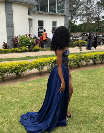 Popular Blue Sweatheart Mermaid Slit Long Prom Dress to Impress,WGP1726