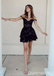 Sexy Off-the-Shoulder Black Plunging Lace Appliques A-line Short Homecoming Dresses with Ruffles, QB0607