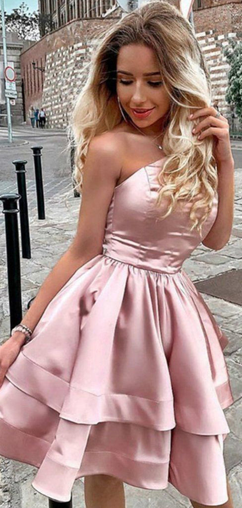 Sexy PInk A-line Charming One Shoulder Short Homecoming Dresses with Ruffles, QB0561