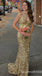 Sparkle Gold Mermaid Spaghetti Straps Evening Gown Maxi Long Evening Party Prom Dresses ,WGP1190