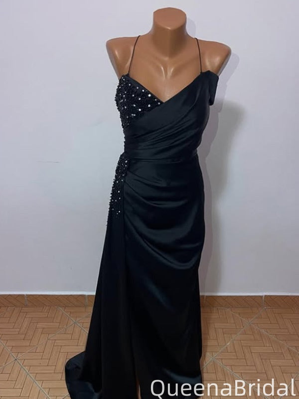 Elegant Spaghetti Strap V-neck Mermaid Long Prom Dress Ideas, Evening Party Dresses,WGP2096