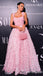 Stunning Pink Front Slit Floral A-line Long Party Dress Prom Dresses ,WGP1801