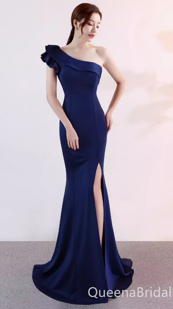 Gorgeous Blue One Shoulder Mermaid Long Party Dress Prom Dresses ,WGP1808