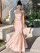 Elegant Light Pink Spaghetti Straps Elastic Satin Mermaid Sleeveless Cheap Simple Evening Prom Dresses,WGP530